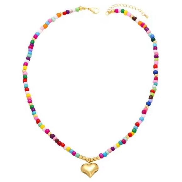 NEW! Bohemian Colorful Beaded Heart Choker Necklace - Picture 2 of 3